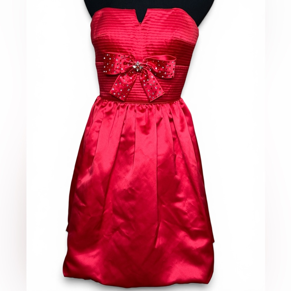 Sherri Hill Strapless Taffeta Red Prom Dress with Bow Detail Size 4 - Picture 2 of 4